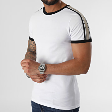  LBO - Tee Shirt Ringer Avec Bandes Beige 2145 Blanc
