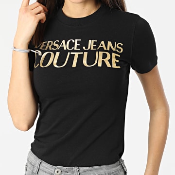  Versace Jeans Couture - Tee Shirt Femme Logo Thick Foil Noir Doré