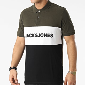 Jack And Jones - Polo Manches Courtes Logo Blocking Vert Kaki Noir Blanc