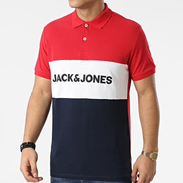  Jack And Jones - Polo Logo Blocking Rouge Bleu Marine Blanc