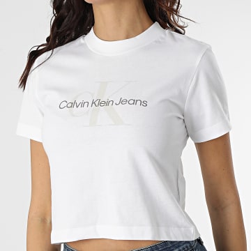  Calvin Klein - Tee Shirt Femme Crop Seasonal Monogram 8852 Blanc