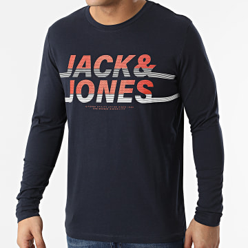  Jack And Jones - Tee Shirt A Manches Longues Charles Bleu Marine