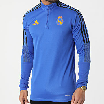  adidas - Tee Shirt Manches Longues Col Zippé A Bandes Real Madrid HA2584 Bleu Roi