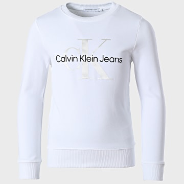  Calvin Klein - Sweat Crewneck Enfant Monogram Logo 0265 Blanc Doré