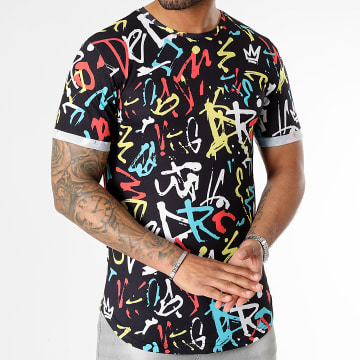  LBO - Tee Shirt Oversize Imprimé Avec Revers 2170 Graffiti Noir