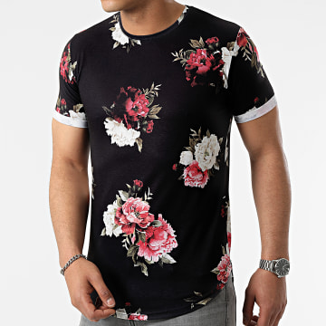  LBO - Tee Shirt Oversize Imprimé Avec Revers 2212 Floral Noir