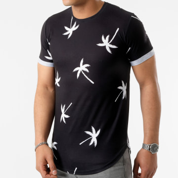 LBO - Tee Shirt Oversize Imprimé Avec Revers 2219 Palmiers Noir