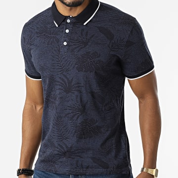  American People - Polo Manches Courtes Floral Picto Bleu Marine