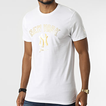  New Era - Tee Shirt Metallic Graphic Print New York Yankees Blanc Doré