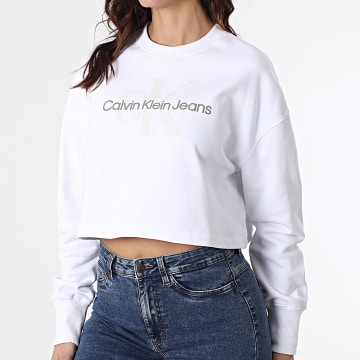  Calvin Klein - Sweat Crewneck Femme Seasonal Monogram 8751 Blanc