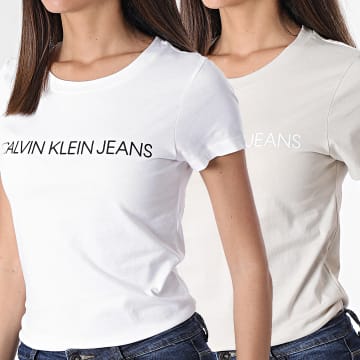 Calvin Klein - Lote de 2 camisetas para mujer 6466 Blanco Beige