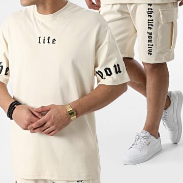 Ikao - LL613 Set di maglietta e pantaloncini da jogging beige