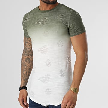  John H - Tee Shirt Oversize T2072 Blanc Vert Kaki Dégradé