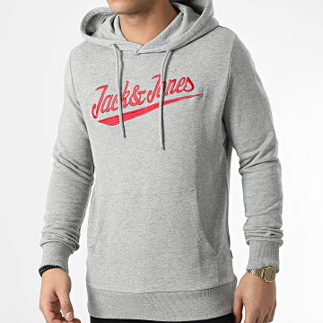 Jack And Jones - Sweat Capuche Structure Embroidery Gris Chiné