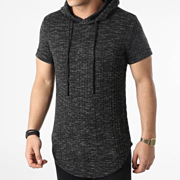  John H - Tee Shirt Capuche Oversize DD43 Noir Chiné