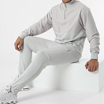 Ikao - LL497 Set felpa con collo a zip e pantaloni da jogging grigio chiaro