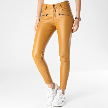  Girls Outfit - Pantalon Simili Cuir Skinny Femme S385 Camel