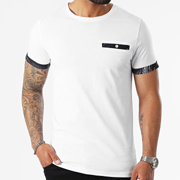  LBO - Tee Shirt Poche Détails Imprimé Tropical 2335 Blanc