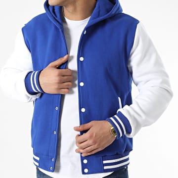  John H - Veste Teddy A Capuche 3118 Bleu Roi Blanc