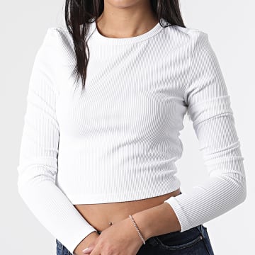 Vero Moda - Tee Shirt Manches Longues Femme Crop Sity Blanc