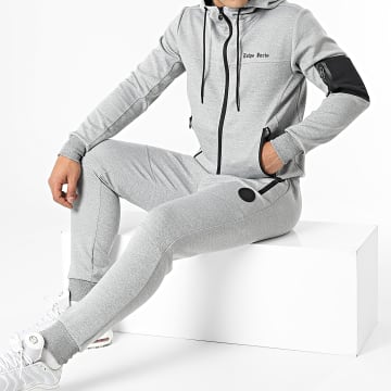  Zelys Paris - Ensemble Sweat Zippé Capuche Et Pantalon Jogging Sekou Gris Chiné Réfléchissant