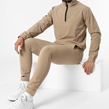 Frilivin - Giacca con colletto a zip Set di pantaloni da jogging marrone chiaro