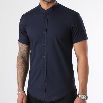 LBO - Camicia a maniche corte con colletto Mao Slim Fit 2186 blu navy