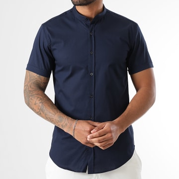 LBO - Slim Fit Mao Collar Short Sleeve Shirt 2186 Navy Blue