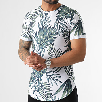  LBO - Tee Shirt Oversize Imprimé Avec Revers 2433 Tropical Blanc Vert