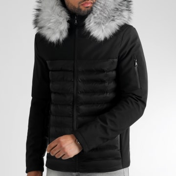  LBO - Doudoune Light Puff Avec Fourrure Grise 0056 Noir