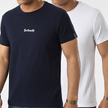  Schott NYC - Lot De 2 Tee Shirts Logo 2 Blanc Bleu Marine