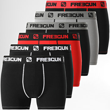  Freegun - Lot De 6 Boxers Essential Noir Gris Rouge