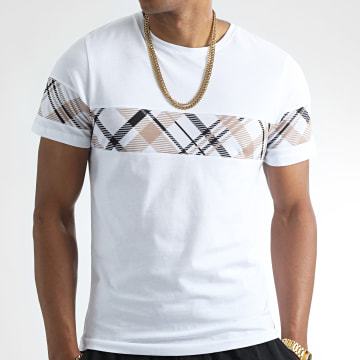  LBO - Tee Shirt Bicolore Imprimé Carreaux 2367 Blanc