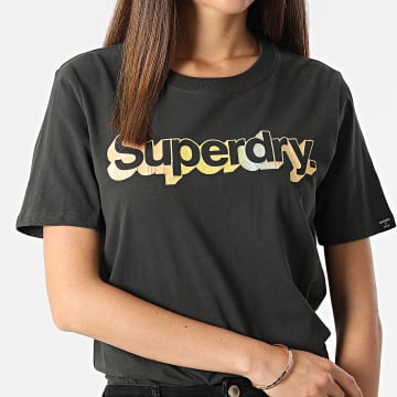  Superdry - Tee Shirt Femme Vintage Classic Metallic Noir