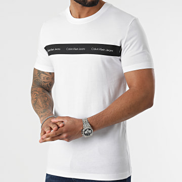  Calvin Klein - Tee Shirt Contrast Institutional Stripe 0624 Blanc