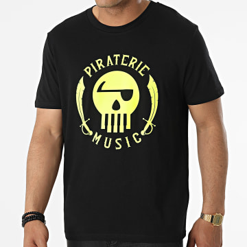  Piraterie Music - Tee Shirt Logo Noir Jaune Fluo