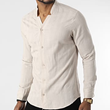  Mackten - Chemise Manches Longues A Rayures ML601 Beige