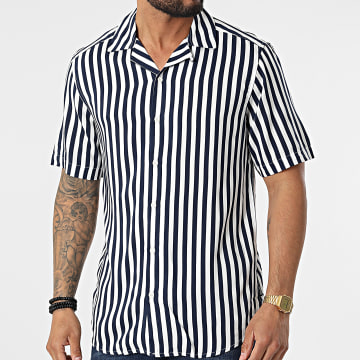  Only And Sons - Chemise Manches Courtes A Rayures Wayne Life Blanc Bleu Marine