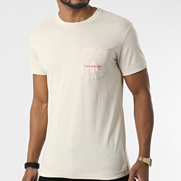  Calvin Klein - Tee Shirt Poche Monogram Logo 9876 Beige Clair