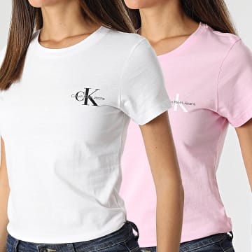  Calvin Klein - Lot De 2 Tee Shirts Slim Femme 9734 Blanc Rose