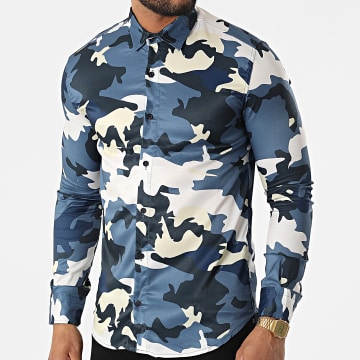  Ikao - Chemise A Manches Longues LL149 Bleu Marine Beige Camouflage