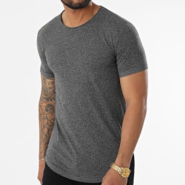 LBO - Tee Shirt Oversize Avec Revers 2322 Gris Anthracite Chiné