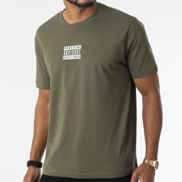 Parental Advisory - Camiseta Oversize Grande Pequeña Etiqueta Verde Caqui Blanco