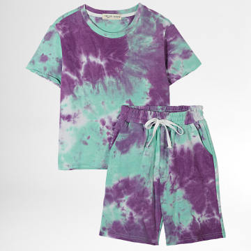 Frilivin - Set di maglietta e pantaloncini da jogging per bambini ZD005 Viola Verde