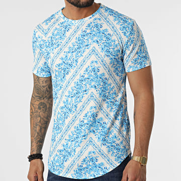  Frilivin - Tee Shirt Oversize 15805 Beige Bleu Clair Floral