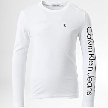  Calvin Klein - Tee Shirt Manches Longues Enfant Institutional Lined Logo 1320 Blanc