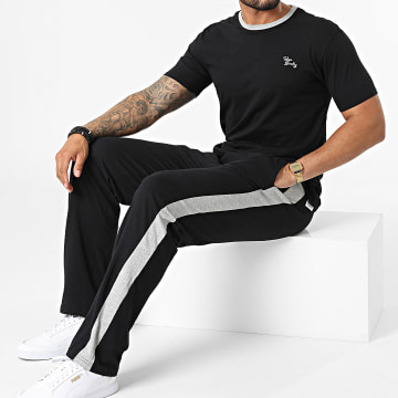Classic Series - Conjunto de camiseta y pantalón de jogging a rayas cambiantes Negro Gris jaspeado