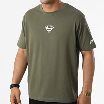  DC Comics - Tee Shirt Oversize Large Chest Logo Vert Kaki Blanc