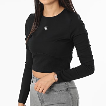  Calvin Klein - Tee Shirt Manches Longues Femme Crop 9917 Noir