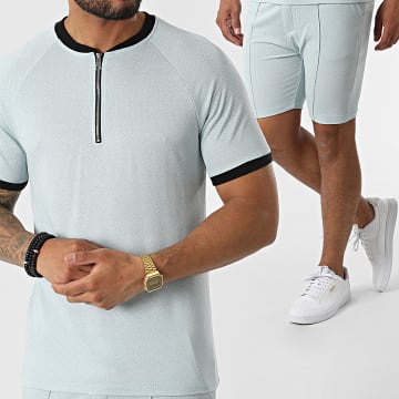 MTX - Conjunto de camiseta y pantalón corto de jogging con cremallera azul claro C5840-C8150